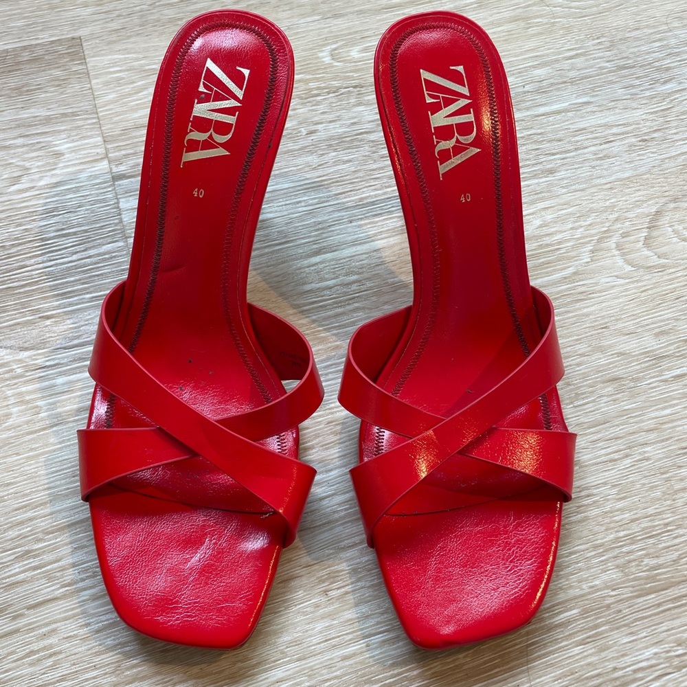 Zara Cross Strap Heels in Red